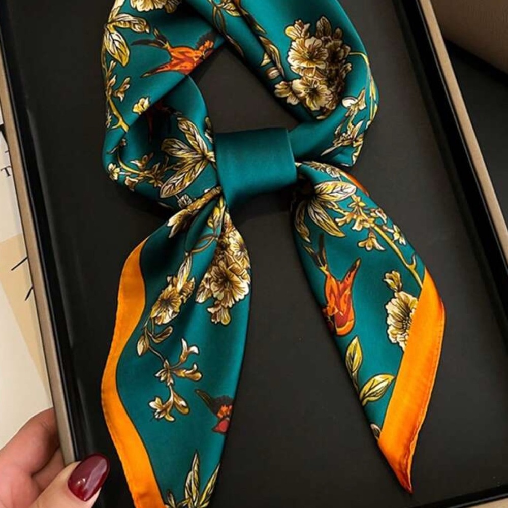 Satin Floral Print Scarf - Picture 2 of 4
